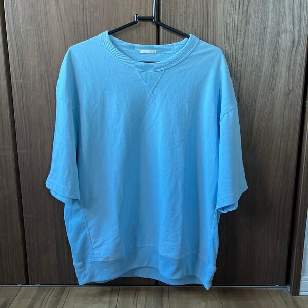 中古☆GUスウェットTシャツ 水色メンズM カットソー 半袖