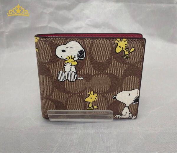 COACH 二つ折り財布 コーチ スヌーピー コラボ コンパクトウォレット カードケース