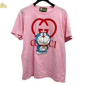 GUCCI × ドラえもん アニメ ワッペン Tシャツ レディース ピンク 半袖 古着 アメカジ ストリート