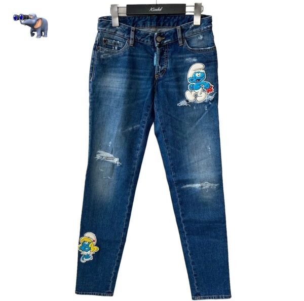 DSQUARED2 ダメージ デニムパンツ ディースクエアード スマーフ コラボ レディース インディゴ ダメージ加工