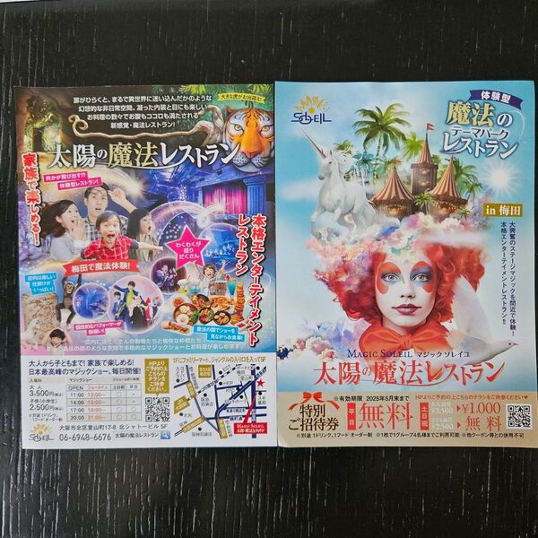 大阪、梅田★体験型★マジックソレイユ 太陽の魔法レストラン マジックショー 手品 招待