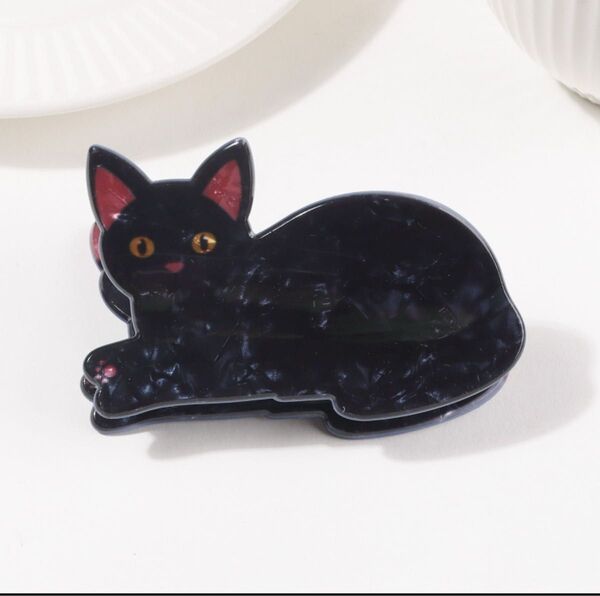 黒猫 ヘアクリップ バンスクリップ 髪留め 髪飾り 大きめ プレゼント うちの子アクセサリー