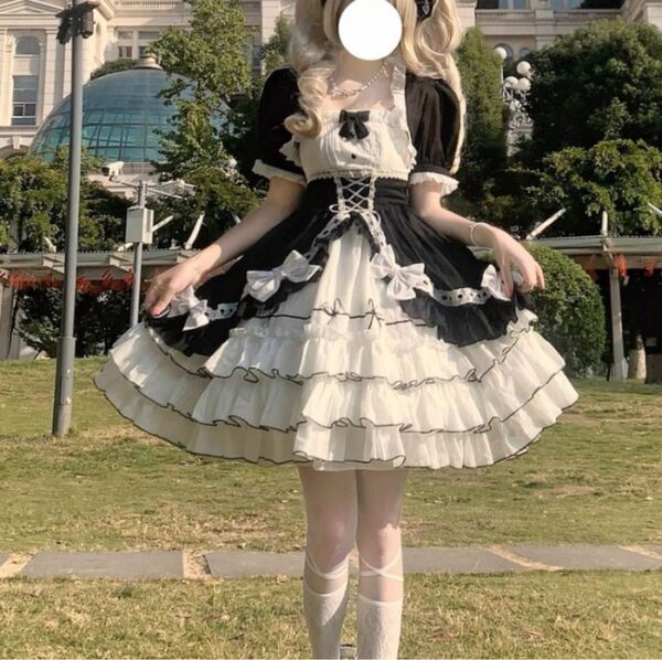 ロリータ ワンピース ドレス 甘ロリ ホワイト ブラック レース ゆめかわ