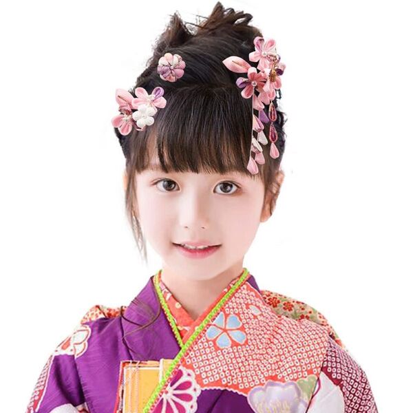 髪飾り 成人式 振袖 浴衣 和装 つまみ細工 七五三 着物 かんざし 髪飾り 袴 卒業式 結婚式 6点セット 子供兼用 クリップ