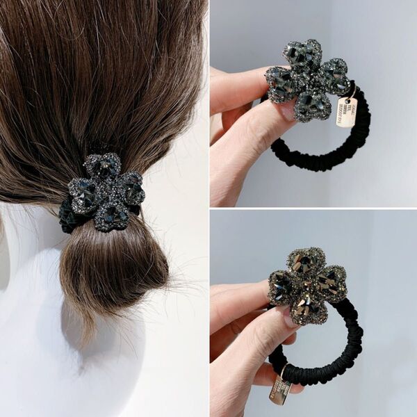 2個セット ヘアゴム シュシュ ヘアアクセサリー 髪飾り ヘアクリップ バレッタ キラキラ 花 髪 ポニーテール