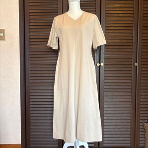 ユニクロ エアリズム ストレッチワンピース L ロングワンピース used ベージュ系 半袖