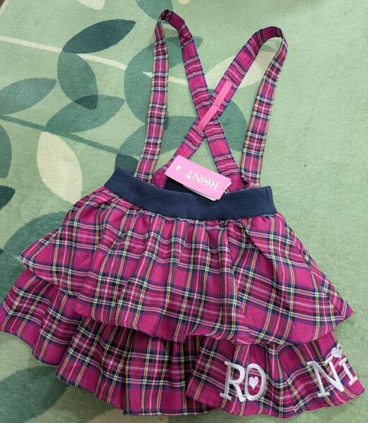 新品タグ付★ロニィ Roni キッズ 子ども服 女の子 キュロット スカート 肩ひも サスペンダー チェック柄