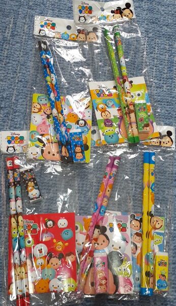 新品★ディズニー ツムツム かわいい 4点 文具 セット 【5袋セット】Disney 鉛筆 消しゴム ミニメモ帳