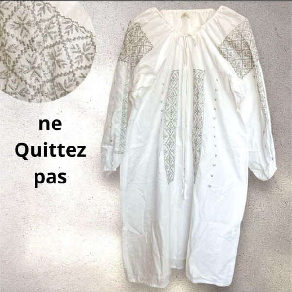 ne Quittez pas ヌキテパ ワンピース 刺繍 リボン 手洗い可