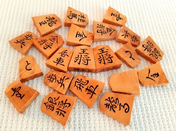 将棋駒 玉舟書 御蔵島黄楊 根杢 彫埋駒 21歩 岳兎作 桐平箱付