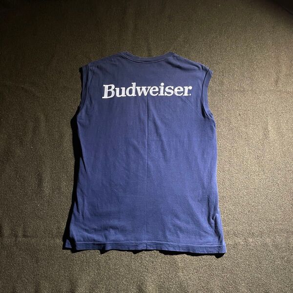 80s-90s Budweiserプリント ノースリーブ タンクトップ L 紺