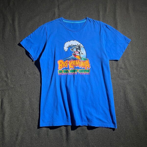 90s- ラスタカラー シャドーマン プリントTシャツ ブルー M相当