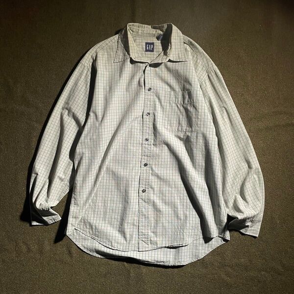 90s 香港製 OLD GAP コットン チェック 長袖シャツ L