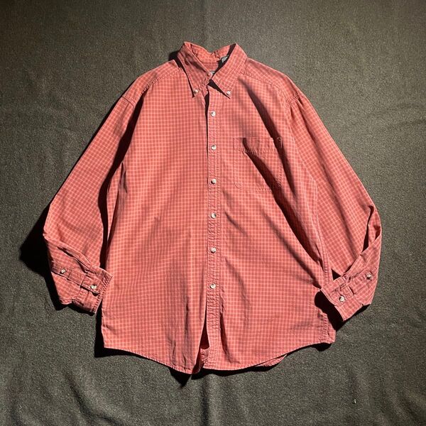 90s- L.L.Bean コットン チェック 長袖シャツM オレンジ