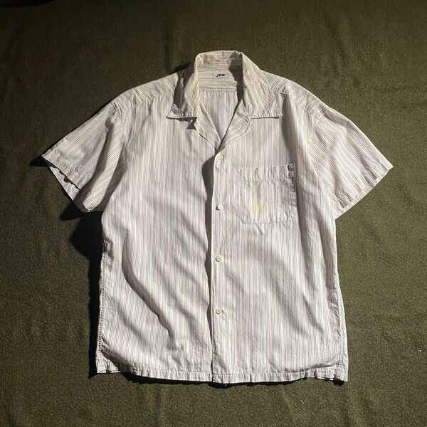 90s Jun men ストライプ 開襟 ボックス 半袖シャツ M