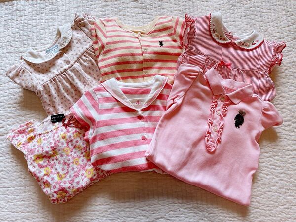 【週末限定値下】【ピンク系お好きな方に】ピンク系まとめ売り女の子ベビー服ロンパース、スカート6着 子供服 ワンピース