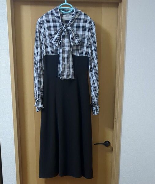 白黒チェックリボンワンピース(Mサイズ)