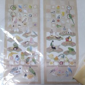 和菓子と小鳥柄 手ぬぐい 2枚セット 《新品未開封》 のれん風 インコ 鳥