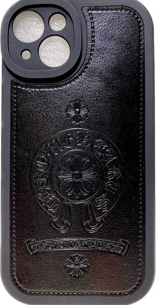 iPhone14★最新素材TPUスマホケース人気のホースシュー&クロス【ブラック】