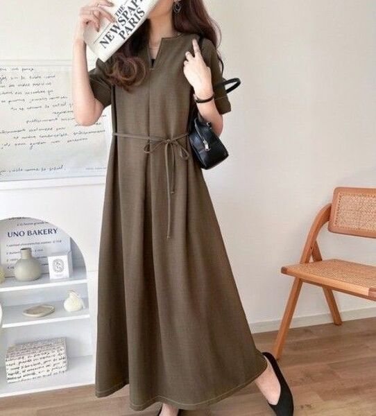 【カテゴリー変更可能】洗練された大人の抜け感。フロントタックキーネックワンピース classicalelf