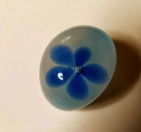 帯留め ハンドメイド ガラス とんぼ玉 お花 水色