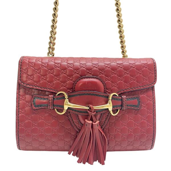 【極美品】GUCCI エミリー GGシマ ホースビットチェーンショルダー レッド グッチ