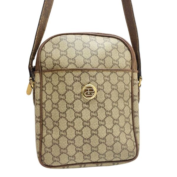 GUCCI GGプラス ショルダーバッグ ブラウン PVCレザー グッチ ビンテージ