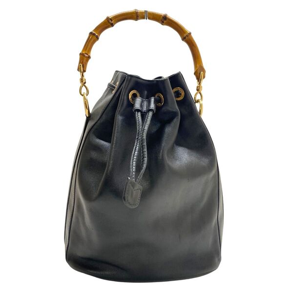 GUCCI バンブーハンドバッグ 巾着 ブラック レザー グッチ ビンテージ
