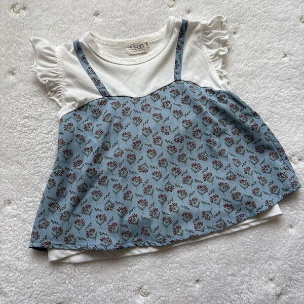 JUEGO 花柄 フリル袖 Tシャツ 100cm トップス 半袖Tシャツ キッズ Tシャツ 女の子