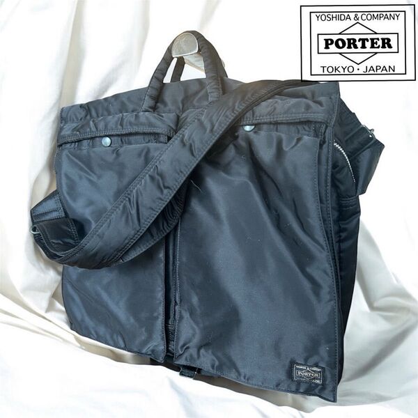 【美品】PORTER ポーター/吉田カバン ヘルメットバッグ ブラック 黒 タンカー ショルダーバッグ 2way