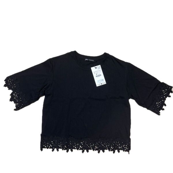 ZARA レース トップス レディース S ブラック 新品