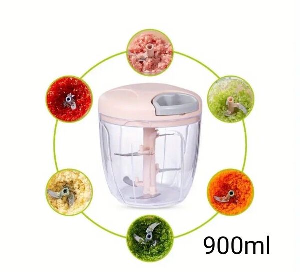 【新品未使用】手動フードチョッパー大容量900ml★ピンク★