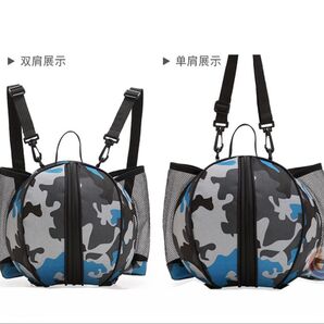 ボールバック バスケット バレー サッカー ドッジボール ボール入れ 3way ブルー 迷彩柄 リュック ショルダー 斜めがけ