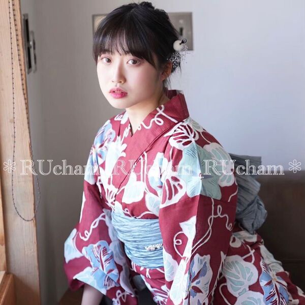 新品 【えんじに朝顔】utatane ニコアンティーク 和歌山染工 浴衣単品