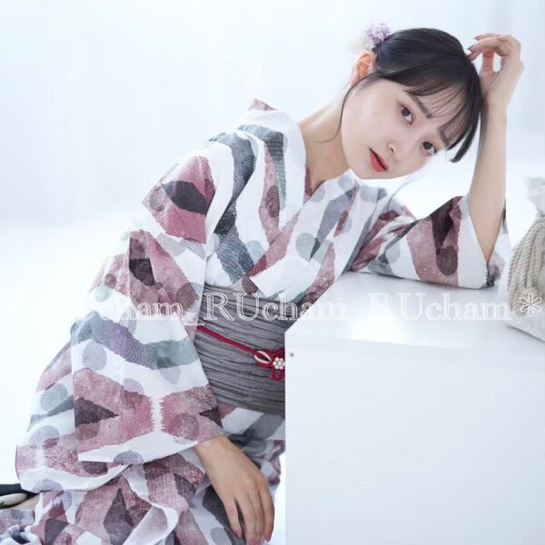 新品【ピンク×グレー】utatane ニコアンティーク モダンアンテナ 浴衣単品