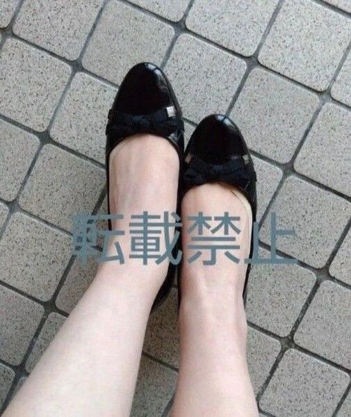 マリ・クレール エナメル パンプス リボン ブラック 黒 24.5cm ヒール