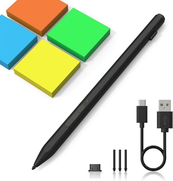 Surface等タッチペン Type-C高速充電 4096筆圧/パームリジェクション機能/磁気吸着/右クリック/消しゴム/自動オフ
