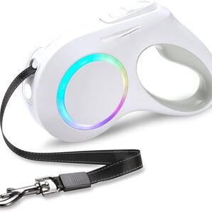犬 リード 伸縮 ロングリード LED ライト付き 光る 長さ5m 自動巻き ストラップ付き リフレクター 光反射 夜散歩