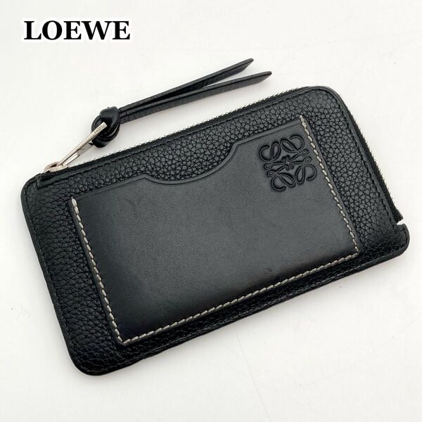 現行モデル【美品】LOEWE ロエベ フラグメントケース ミニ財布 レザー 黒 アナグラム ロゴ型押し コインケース カードケース