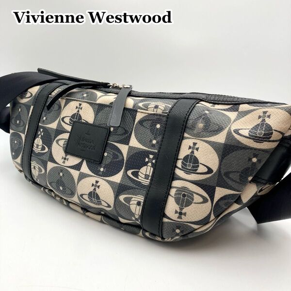 希少【美品】Vivienne Westwood ヴィヴィアン ショルダーバッグ オーブ 総柄 ブラック系 ロゴタグ 男女OK