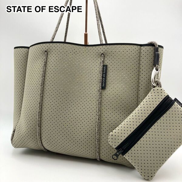 【超美品】STATE OF ESCAPE ステートオブエスケープ フライングソロ トートバッグ カーキ系 大容量 ポーチ付き