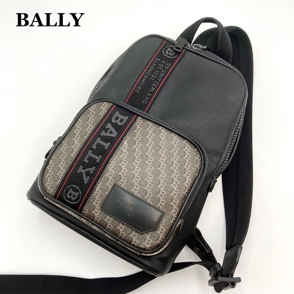 希少モデル【美品】BALLY バリー SARKIS ボディバッグ レザー PVC 黒 Bロゴ総柄 斜め掛け OFF SHORE