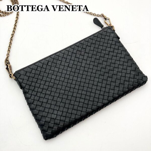 現行モデル【極美品】BOTTEGA VENETA ボッテガヴェネタ チェーンショルダーバッグ 本革 黒 2way イントレチャート