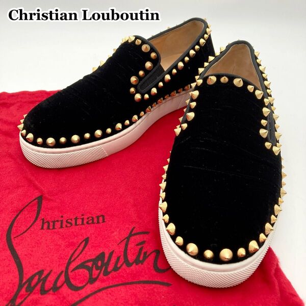 希少【美品】Christian Louboutin ルブタン スリッポン スニーカー 黒 スエード ゴールドスタッズ 35.5