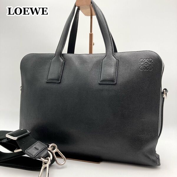 近年モデル【美品】LOEWE ロエベ ゴヤ シン ビジネスバッグ ブリーフケース 黒 本革 アナグラム ロゴ型押し A4 2way