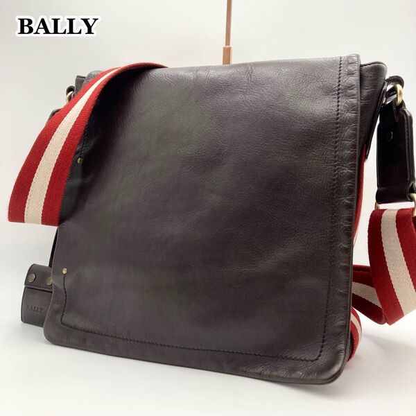 【美品】BALLY バリー トレスポ ショルダーバッグ メッセンジャー 本革 茶色 ストライプ A4 大容量 フラップ ビジネス