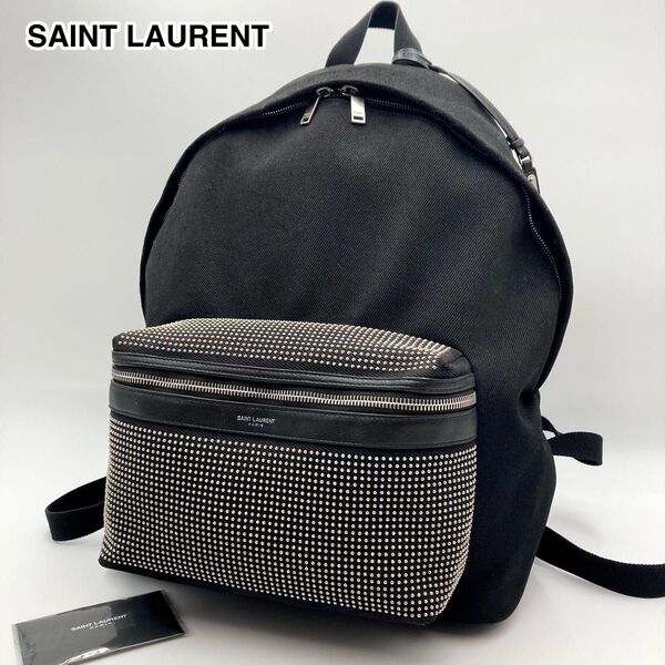 高級【美品】SAINT LAURENT PARIS サンローランパリ シティ リュック バッグ 黒 大容量 スタッズ ロゴチャーム