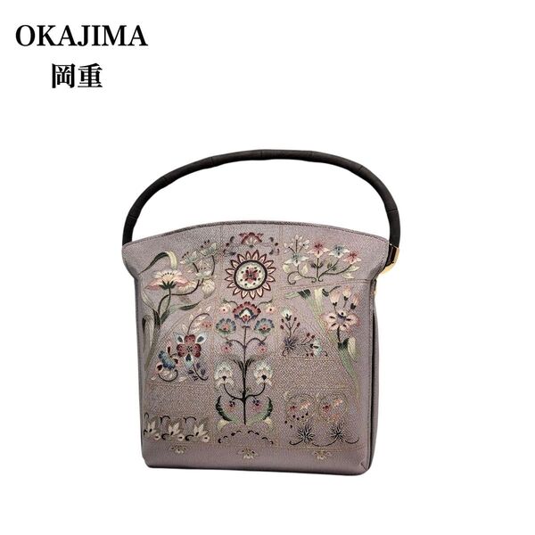 【美品】OKAJIMA 岡重 オカジマ/京都・日本製/正絹 シルク/花柄模様/和装バッグ ハンドバッグ 手提げバッグ