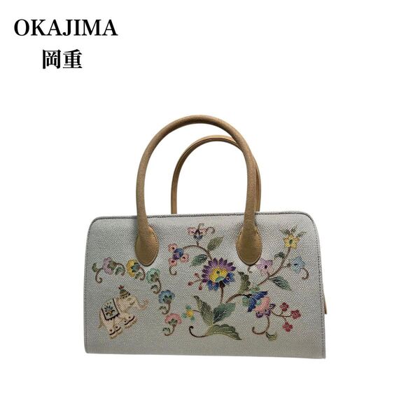 【未使用品】OKAJIMA 岡重 オカジマ/京都・日本製/正絹 シルク/花柄模様/象更紗/和装バッグ ハンドバッグ 手提げバッグ