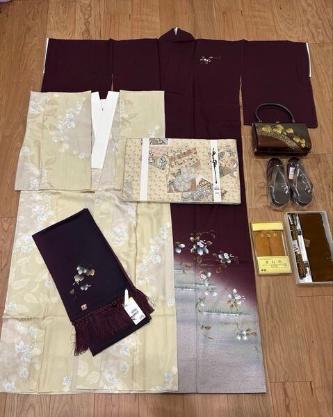訪問着 長襦袢 袋帯他 8点セット 正絹 刺繍 トータルサイズ164センチ 新品 未使用